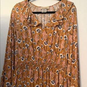 Davina Mustard Floral Long Sleeve Dress